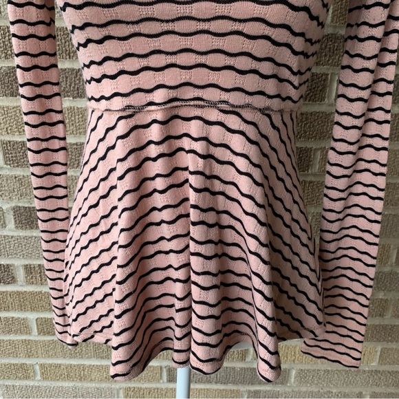 Free People Peplum Sweater Pink Black Stripes Size XS - Picture 4 of 13